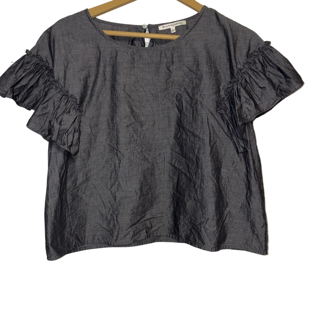 Symphony Dark Charcoal Flutter Sleeve Blouse Size L